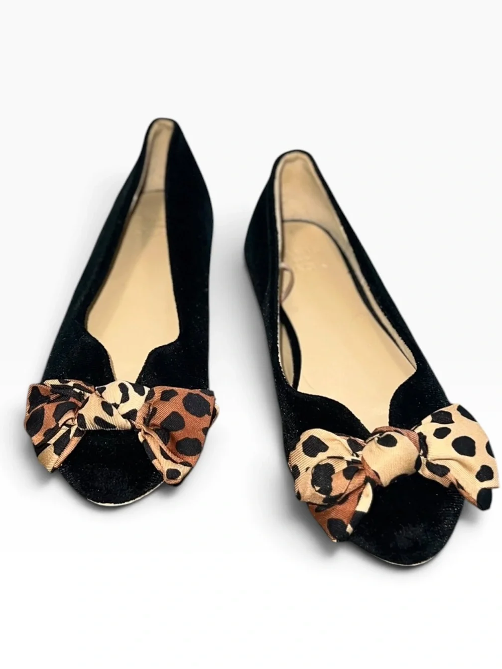 Janie and Jack Girls Size 12 Black Velvet Ballet Flats Leopard Bow